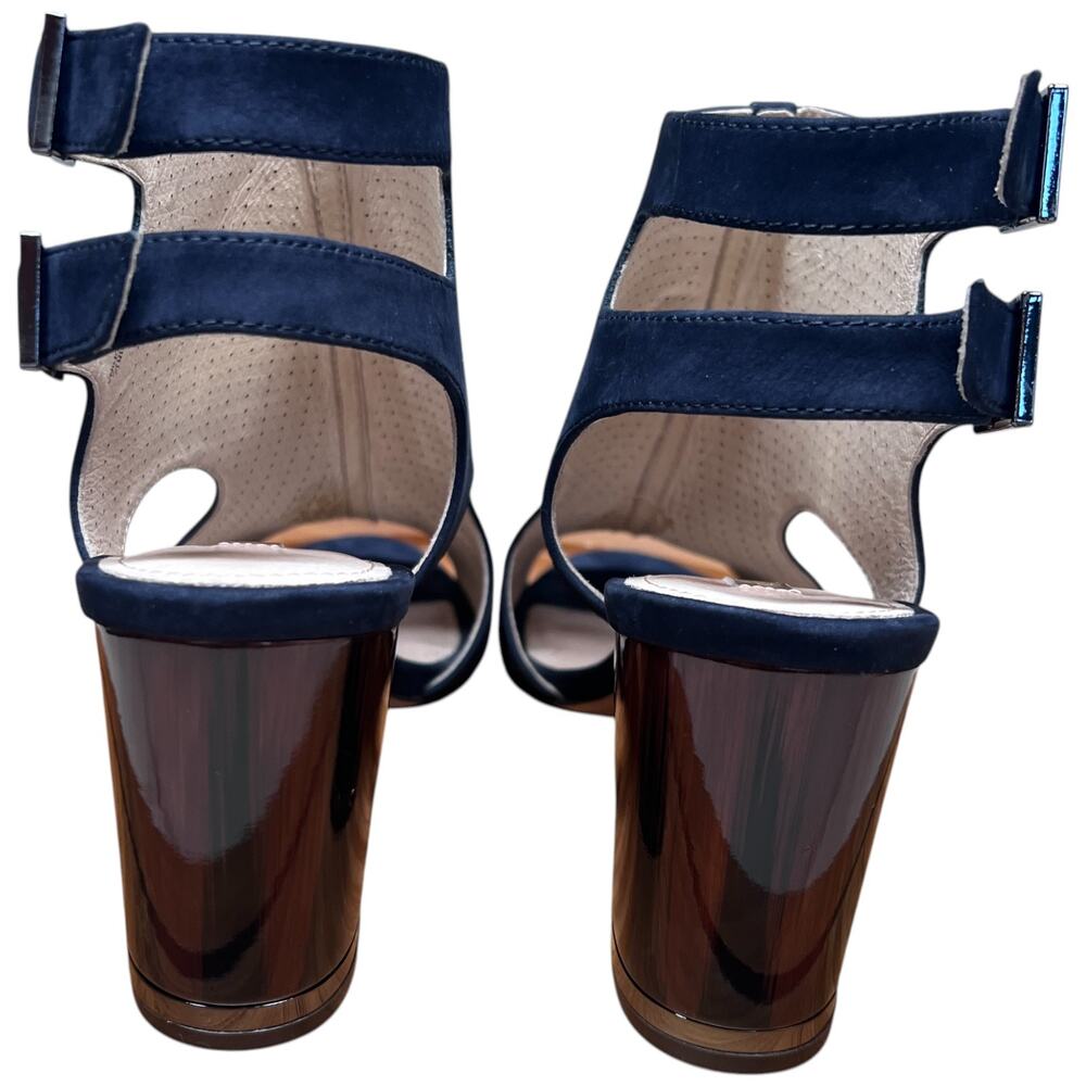 LOUISE ET CIE Lo-Vanita Women's 38.5/US 8.5 Navy Suede Sandal Tortoise Heel - Picture 5 of 16